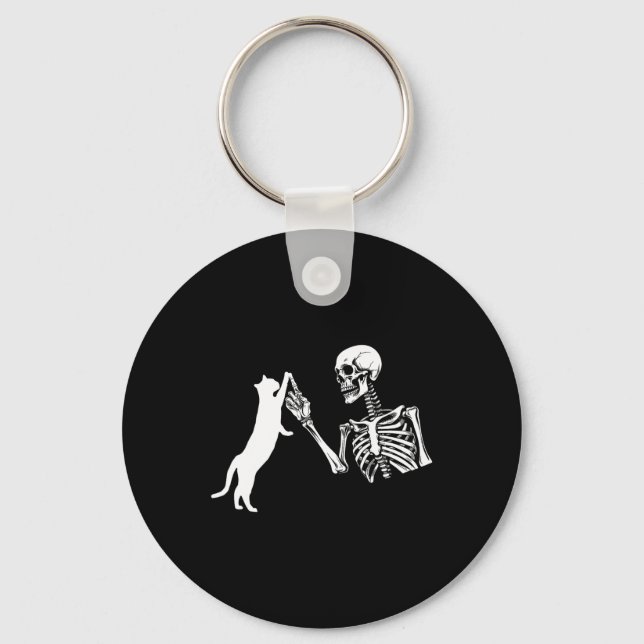 Skeleton Hand Playing Cat Funny Halloween Costume  Key Ring (Front)