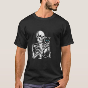Skeleton Hand Playing Cat Funny Halloween Costume T-Shirt