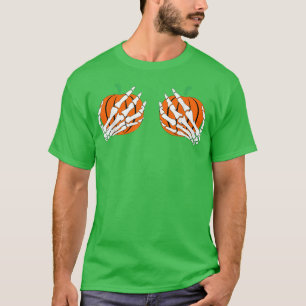 Skeleton Hand Pumpkin Bra Costume Funny Halloween T-Shirt