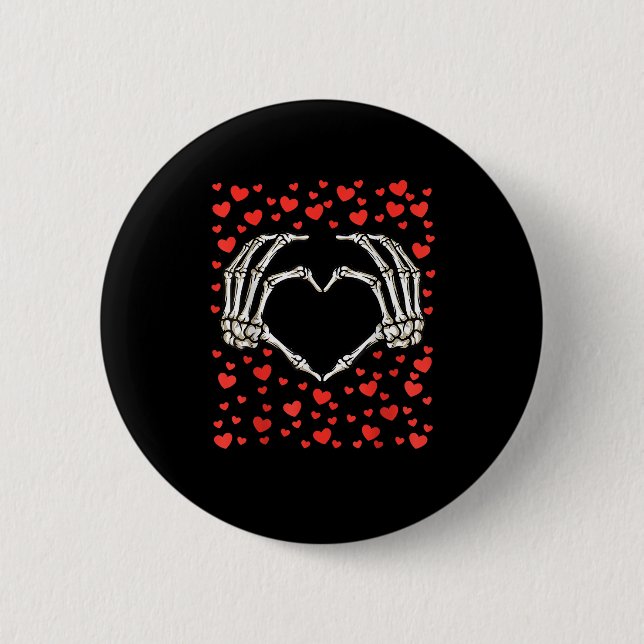 Skeleton Hand Red Heart Birthday Valentines Day 6 Cm Round Badge (Front)