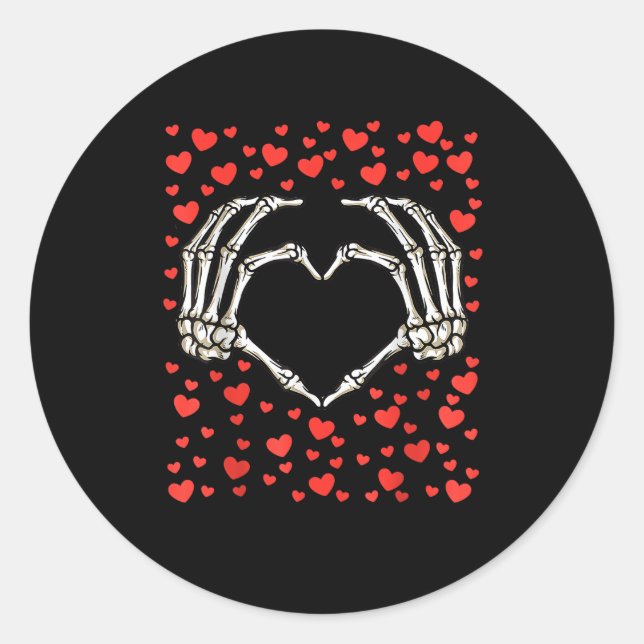 Skeleton Hand Red Heart Birthday Valentines Day Classic Round Sticker (Front)