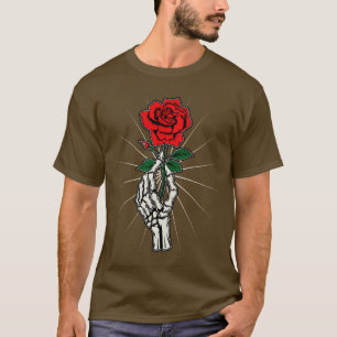 Skeleton Hand Red Rose Flower Artistic Halloween C T-Shirt
