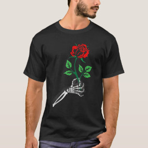 Skeleton Hand Red Rose Flower For Men Women T-Shirt