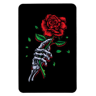 Skeleton Hand Red Rose Flower Magnet