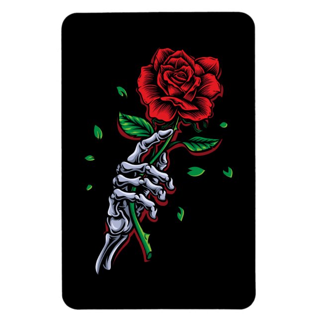 Skeleton Hand Red Rose Flower Magnet (Vertical)