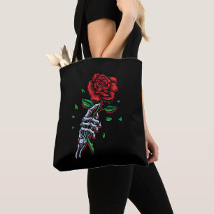 Skeleton Hand Red Rose Flower Tote Bag