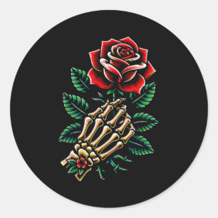 Skeleton Hand Rose Graphic Classic Round Sticker