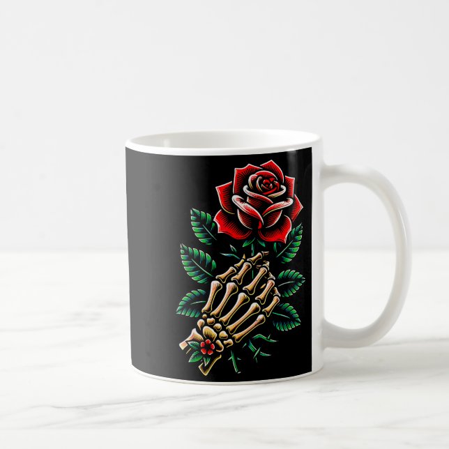 Skeleton Hand Rose Graphic  Coffee Mug (Right)