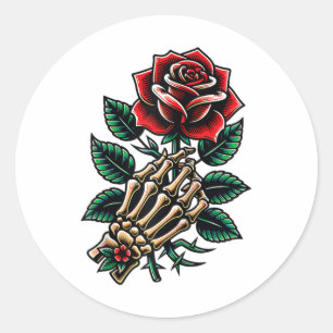 Skeleton Hand Rose Graphic Raglan Baseball Tee_1  Classic Round Sticker