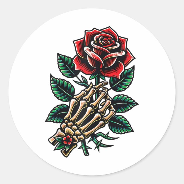 Skeleton Hand Rose Graphic Raglan Baseball Tee_1  Classic Round Sticker (Front)