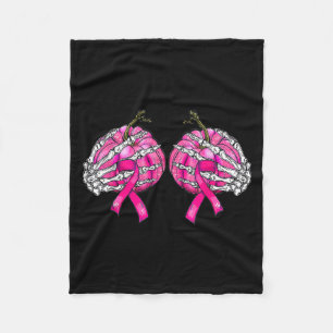 Skeleton Hand S Pumpkin Breast Cancer Halloween Wo Fleece Blanket
