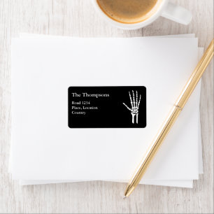 Skeleton Hand Silhouette On Black With Custom Text Label
