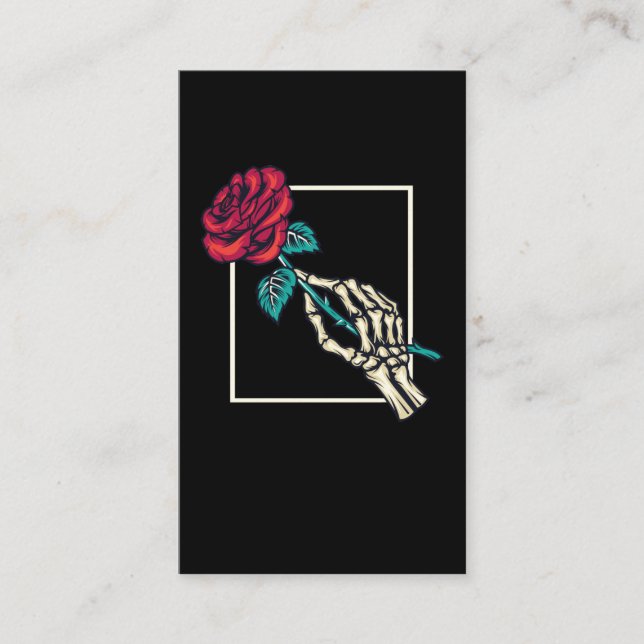 Skeleton Hand with Death Rose Romantic Floral Business Card (Front)