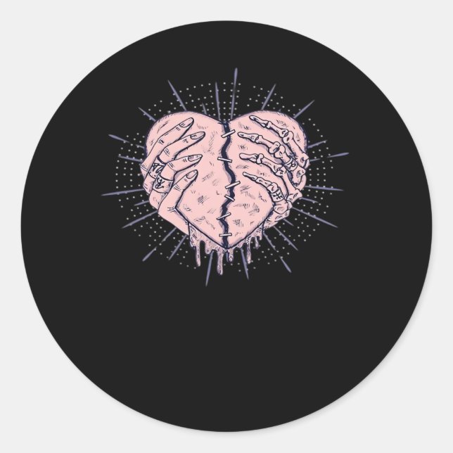 Skeleton Hand With Heart Classic Round Sticker (Front)