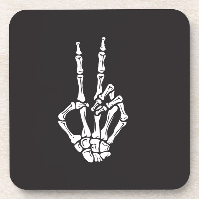Skeleton Hand with Peace Sign on a  Coaster (Front)