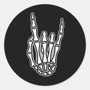 Skeleton hand with rock and roll sign classic round sticker
