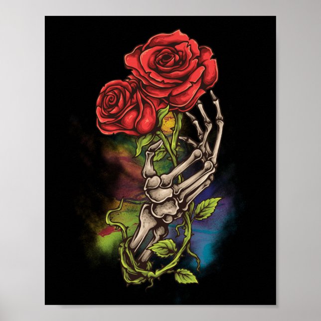 Skeleton Hand With Rose Flower tattoo Artwork Poster (Front)