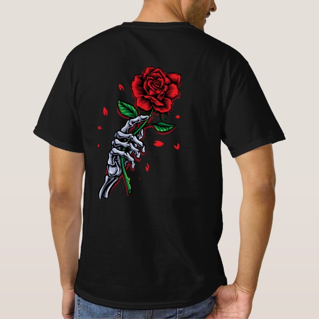 Skeleton Hand with Rose – Gothic Romance Art T-Shirt (Back)