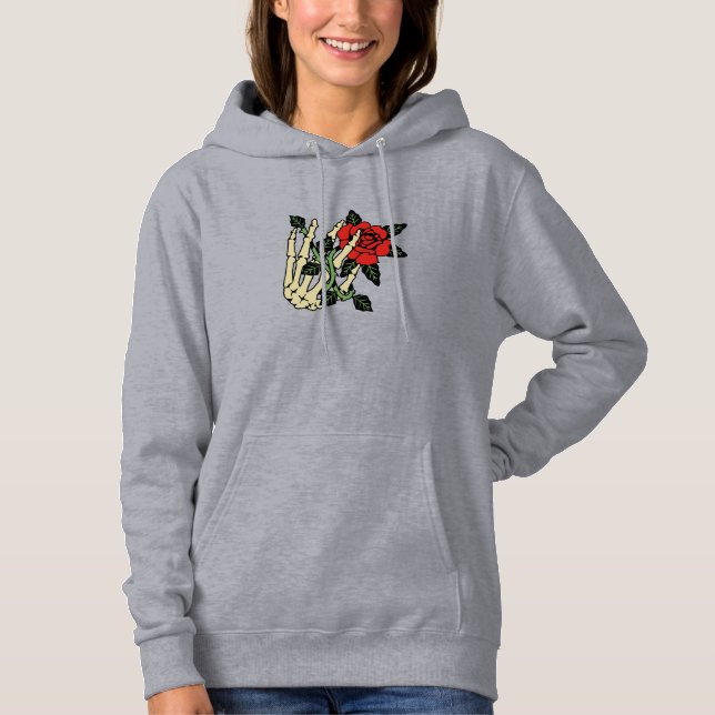 Skeleton Hand with Rose Hoodie – Customisable (Front)