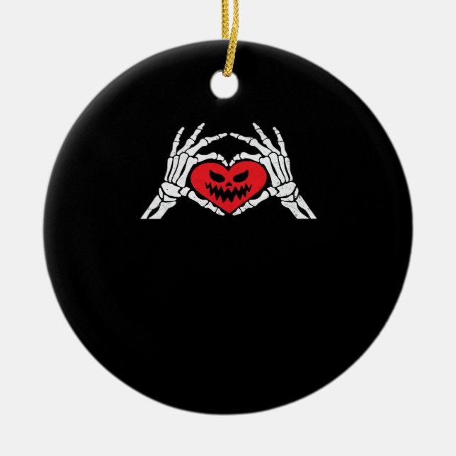 Skeleton Hands A Heart Spooky Halloween Ceramic Tree Decoration (Front)