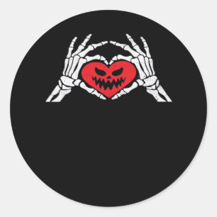 Skeleton Hands A Heart Spooky Halloween Classic Round Sticker