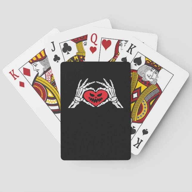 Skeleton Hands A Heart Spooky Halloween Playing Cards (Back)