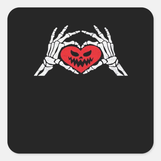 Skeleton Hands A Heart Spooky Halloween Square Sticker (Front)