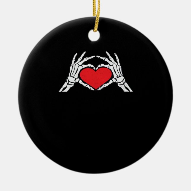 Skeleton Hands A Red Heart Classic Ceramic Tree Decoration (Front)