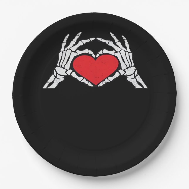 Skeleton Hands A Red Heart Classic Paper Plate (Front)