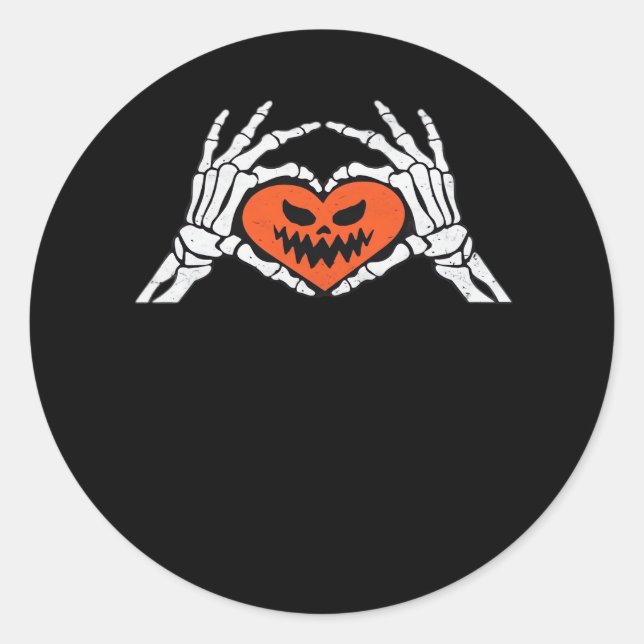 Skeleton Hands A Spooky Halloween Heart Classic Classic Round Sticker (Front)