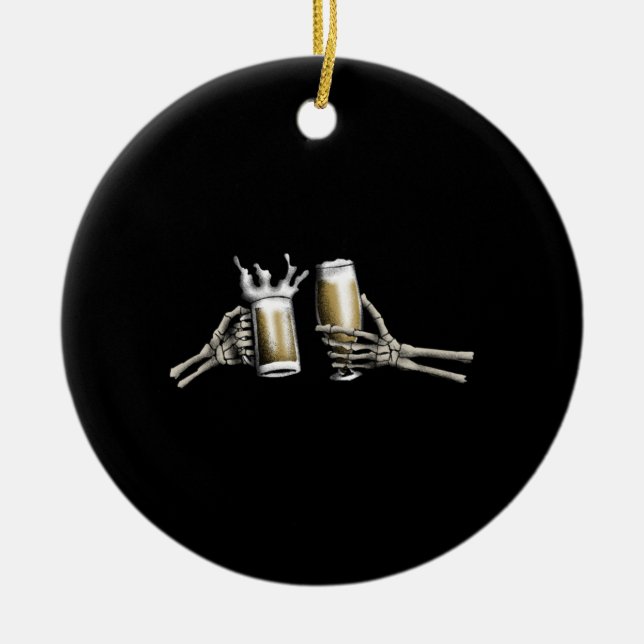 Skeleton Hands Cheering on a  Ceramic Tree Decoration (Front)