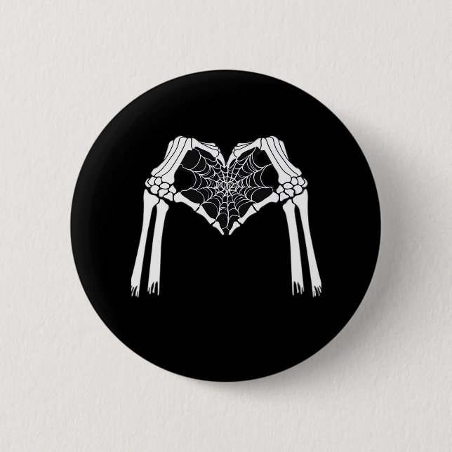 Skeleton Hands Cobweb Heart (White) Classic 6 Cm Round Badge (Front)