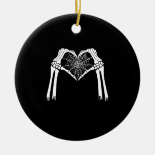 Skeleton Hands Cobweb Heart (White) Classic Ceramic Tree Decoration