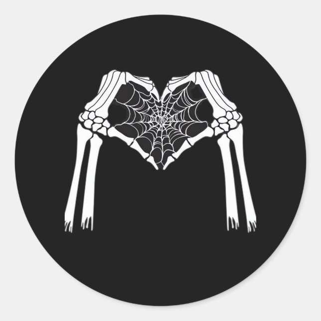 Skeleton Hands Cobweb Heart (White) Classic Classic Round Sticker (Front)