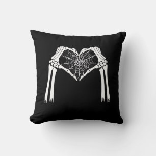 Skeleton Hands Cobweb Heart (White) Classic Cushion