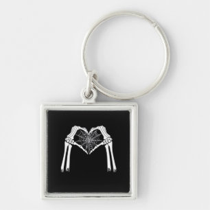 Skeleton Hands Cobweb Heart (White) Classic Key Ring