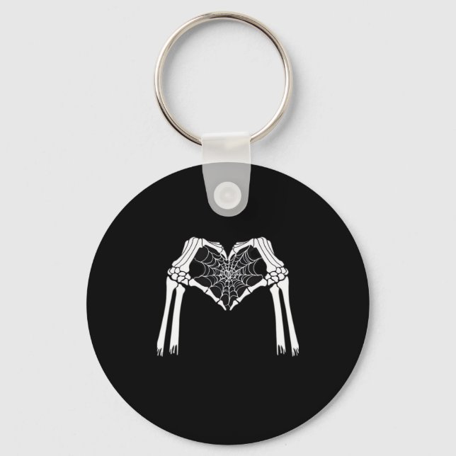 Skeleton Hands Cobweb Heart (White) Classic Key Ring (Front)
