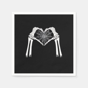 Skeleton Hands Cobweb Heart (White) Classic Napkin