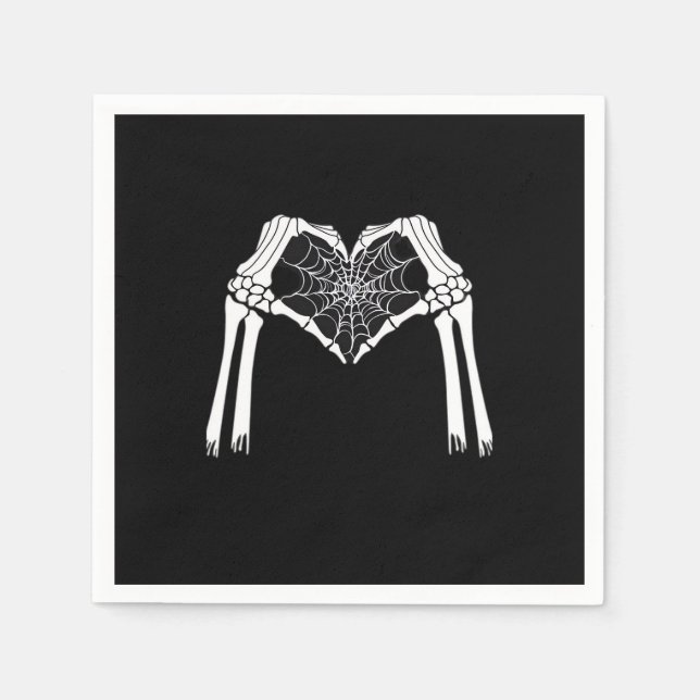 Skeleton Hands Cobweb Heart (White) Classic Napkin (Front)