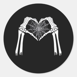Skeleton Hands Cobweb Heart White Retro Classic Classic Round Sticker