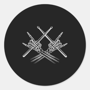 Skeleton hands drum sticks drummer classic round sticker