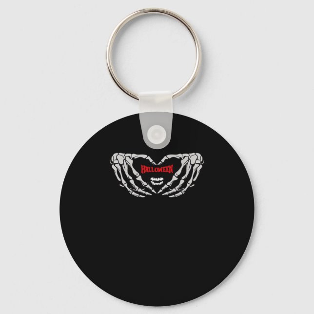 Skeleton Hands Folded In A Heart. Funny Halloween  Key Ring (Front)