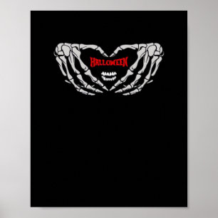 Skeleton Hands Folded In A Heart. Funny Halloween Poster