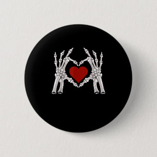 Skeleton Hands Form A Heart With Red Heart 6 Cm Round Badge