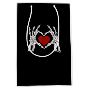 Skeleton Hands Form A Heart With Red Heart Bright  Medium Gift Bag