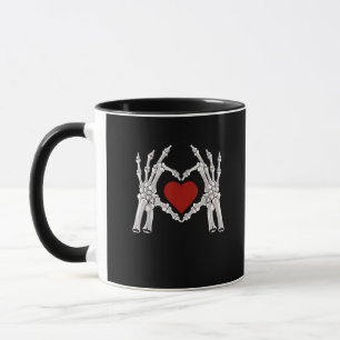 Skeleton Hands Form A Heart With Red Heart Bright Mug
