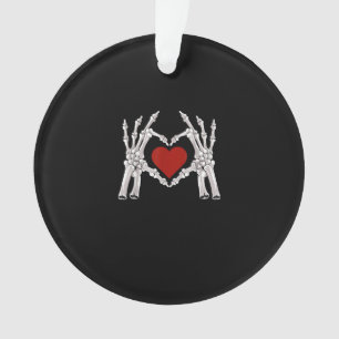 Skeleton Hands Form A Heart With Red Heart Bright  Ornament