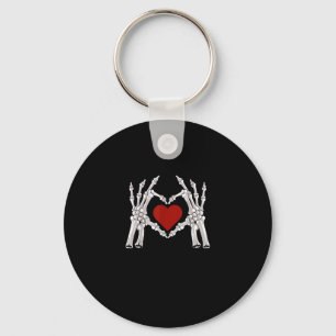 Skeleton Hands Form A Heart With Red Heart Key Ring