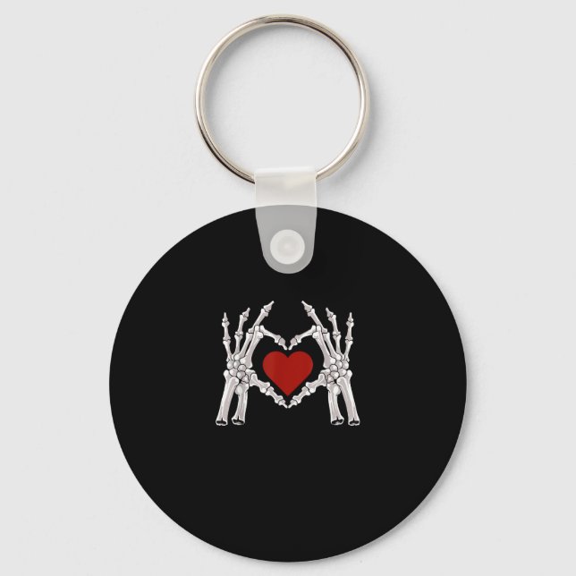 Skeleton Hands Form A Heart With Red Heart Key Ring (Front)