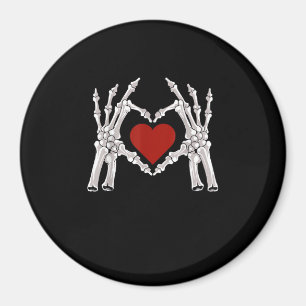 Skeleton Hands Form A Heart With Red Heart Magnet